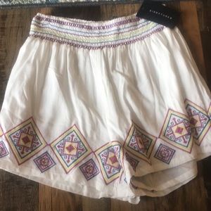 White Embroidered shorts blue, purple and lime
